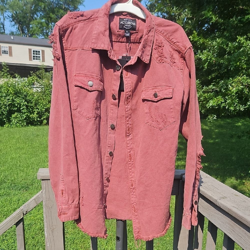 Victorious Los Angeles Brick Denim Shirt XL DK158 Distressed Button Down